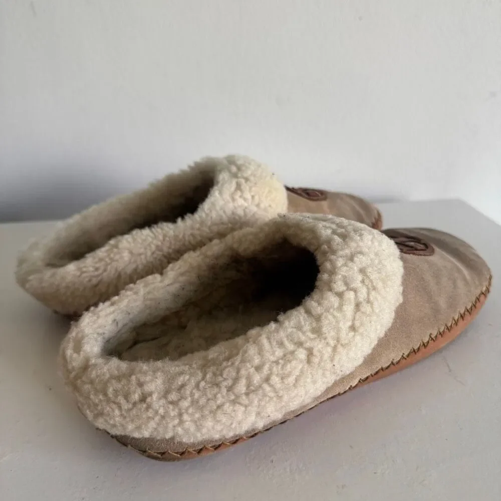 Tory Burch Coley Calf Leather Sherpa Lined Slippers Size 7